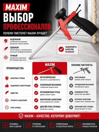 Пистолет для монтажной пены с металлической трубкой MAXIM; 11615069
